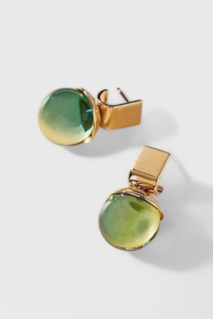 Giselle |Vintage Green Crystal Earrings in Gold